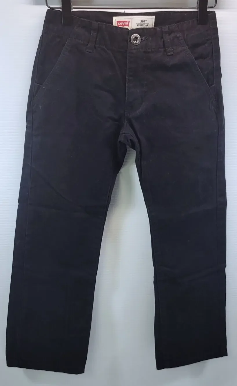 L) Boys Levi's 505 Size 8 Regular Cotton Velour Black Pants W24